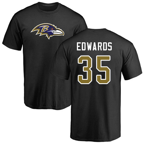 Men Baltimore Ravens Black Gus Edwards Name and Number Logo NFL Football #35 T Shirt